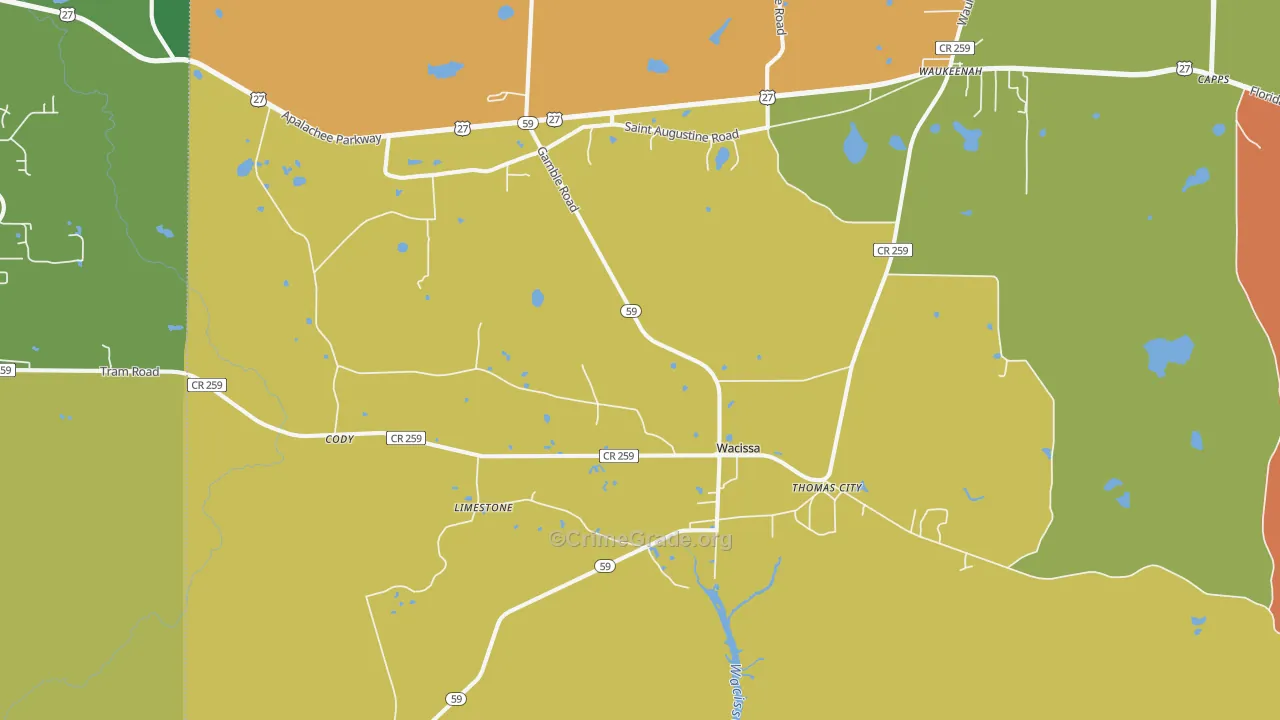 Wacissa, FL Map of Burglary Rates