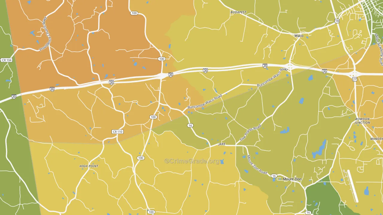 Waco, GA Map of Burglary Rates