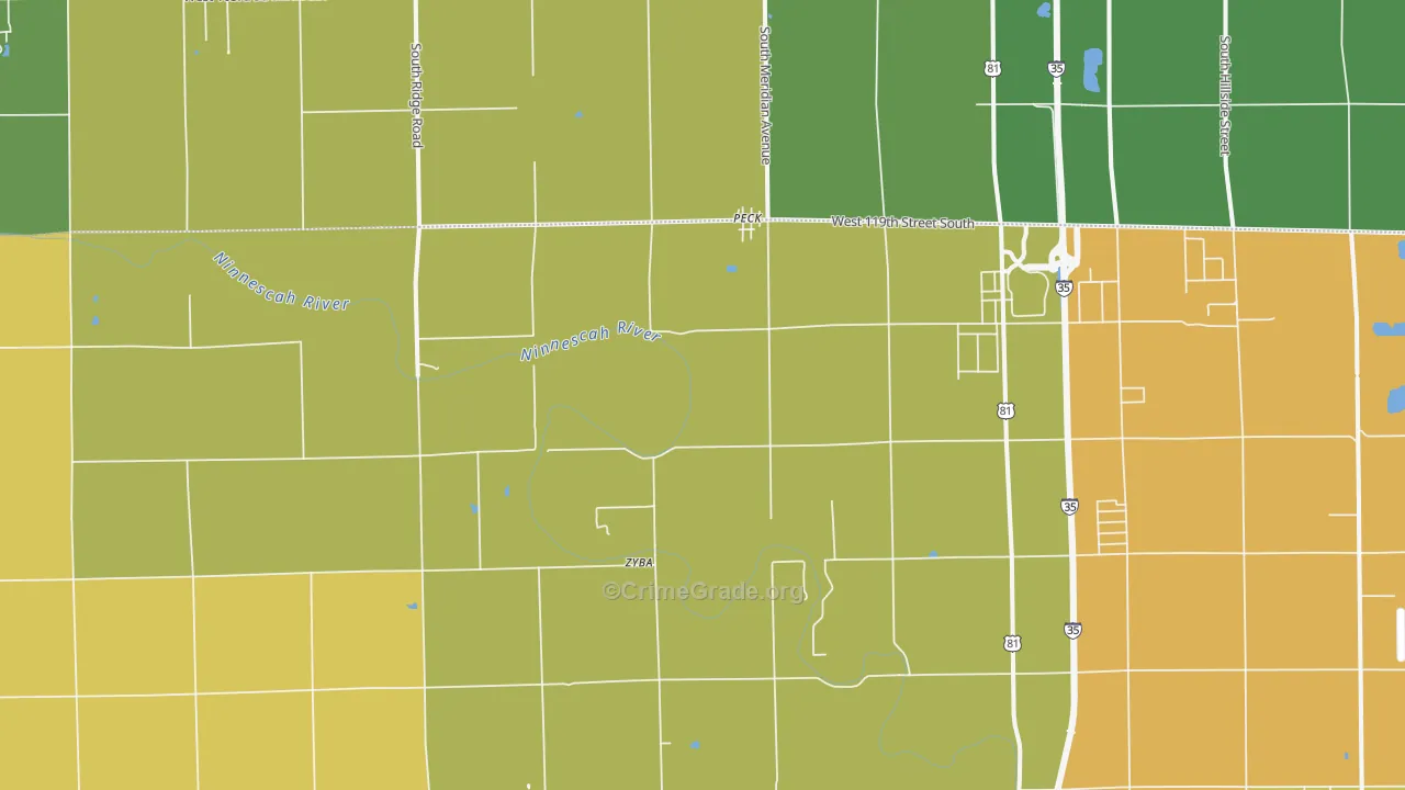 Waco, KS Map of Burglary Rates