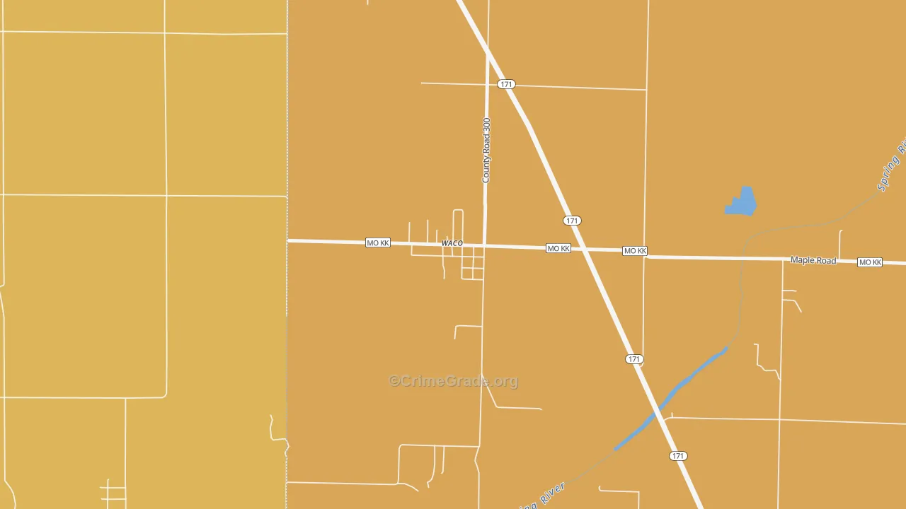 Waco, MO Map of Burglary Rates