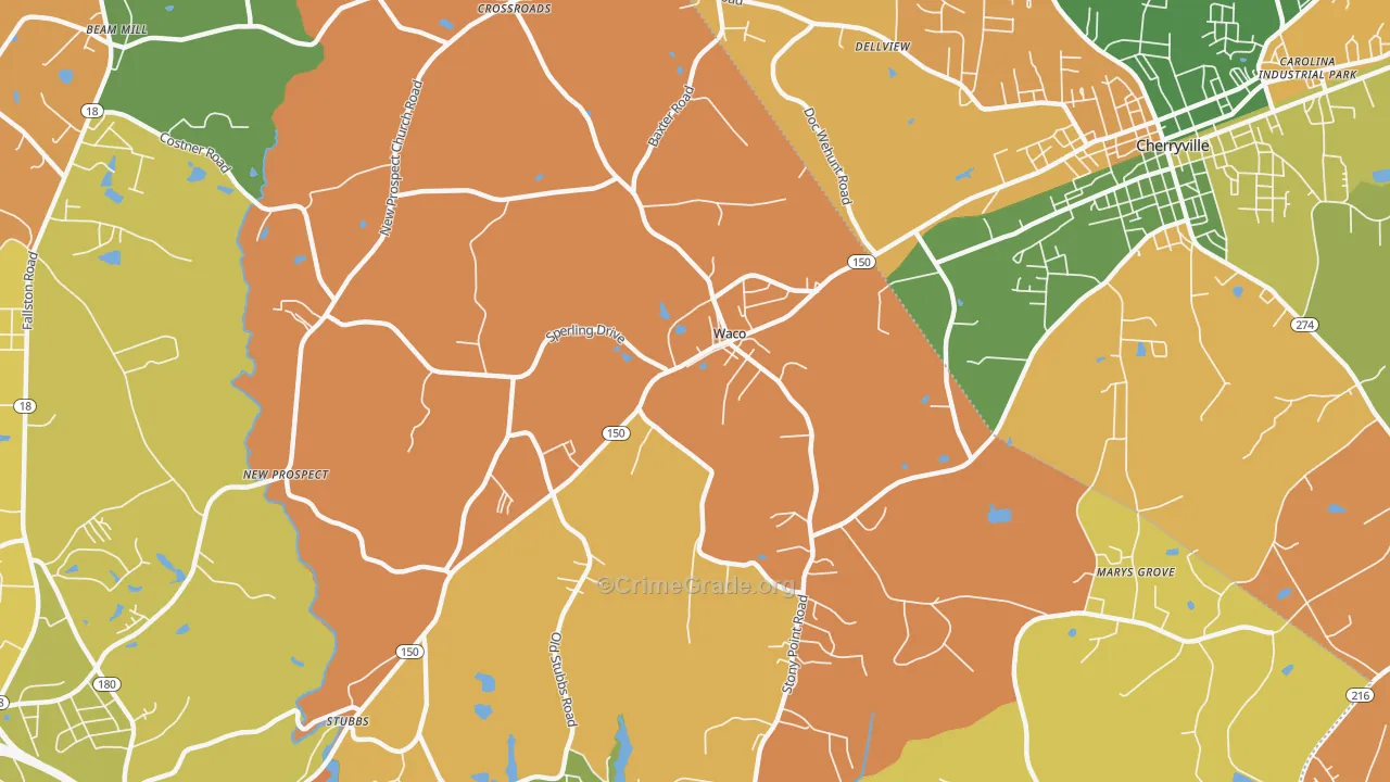 Waco, NC Map of Burglary Rates