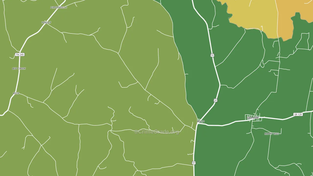 Waco, TN Map of Burglary Rates