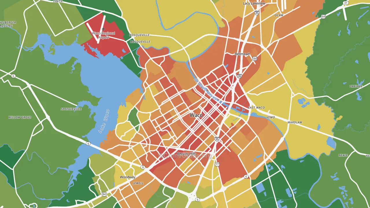Waco, TX Map of Burglary Rates