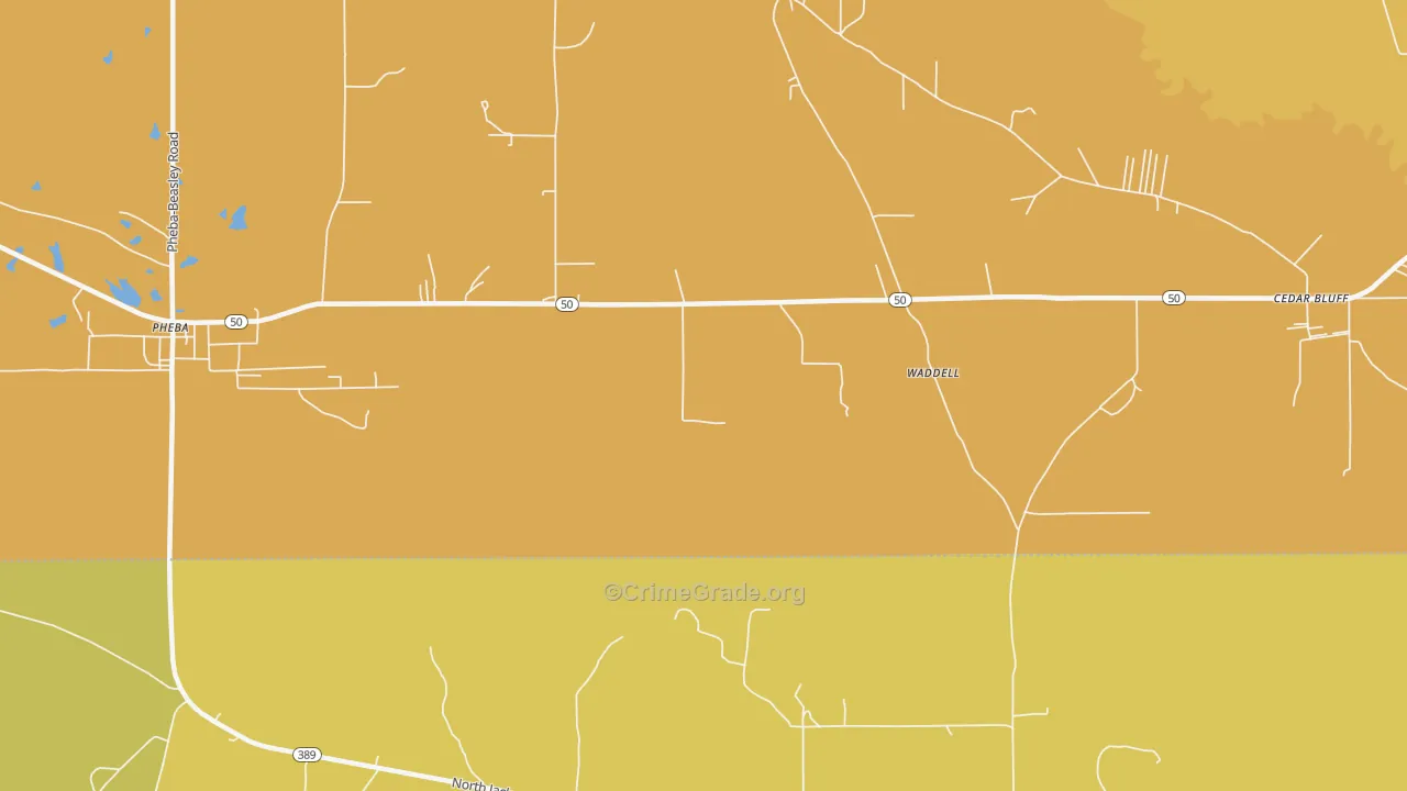 Waddell, MS Map of Burglary Rates