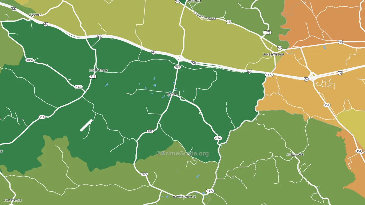 Waddy, KY Map of Burglary Rates