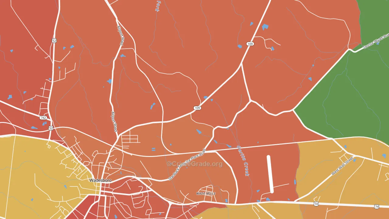Wade Mills, NC Map of Burglary Rates