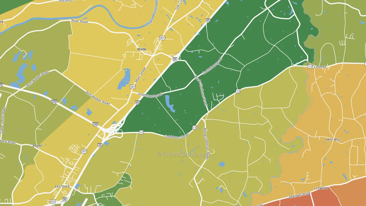 Wade, NC Map of Burglary Rates