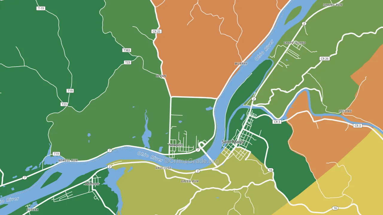 Wade, OH Map of Burglary Rates