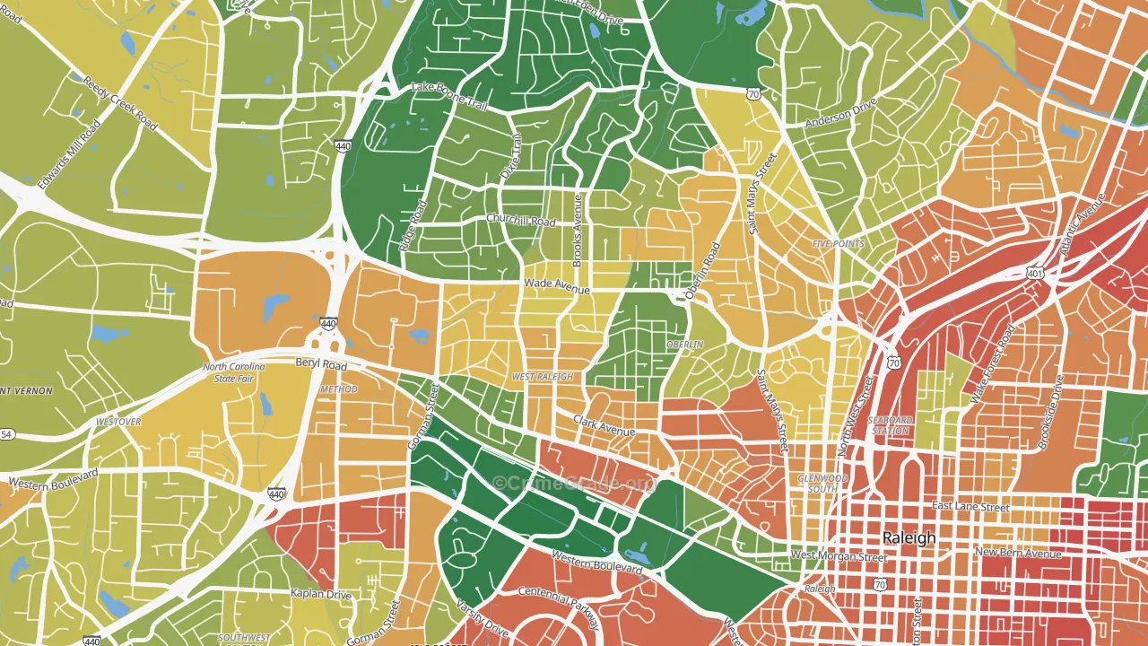 Wade, Raleigh, NC Map of Burglary Rates
