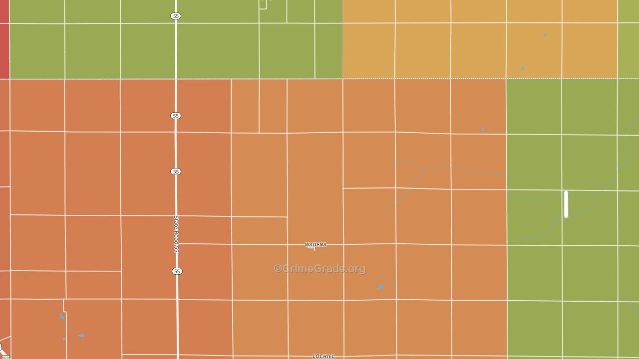 Wadena, IN Map of Burglary Rates
