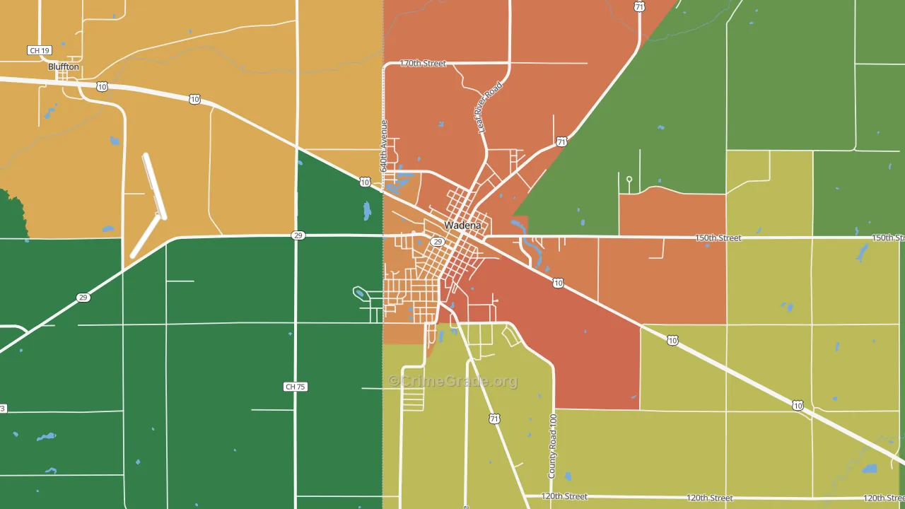 Wadena, MN Map of Burglary Rates