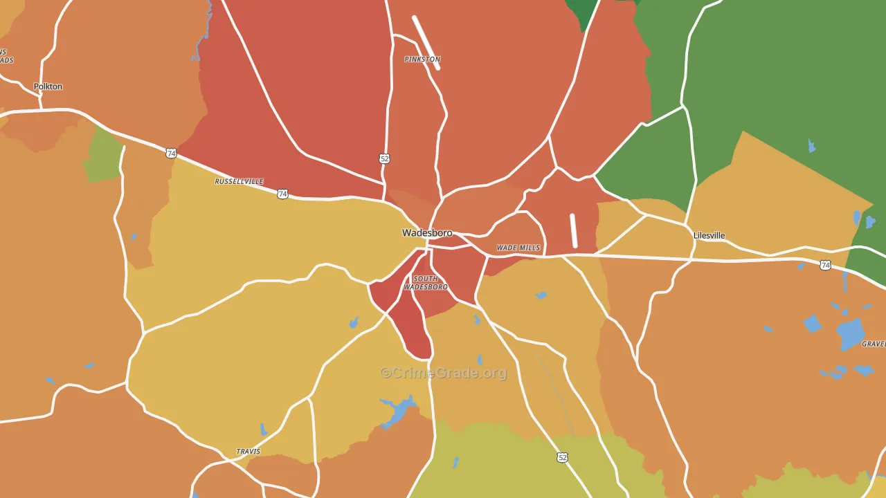 Wadesboro, NC Map of Burglary Rates