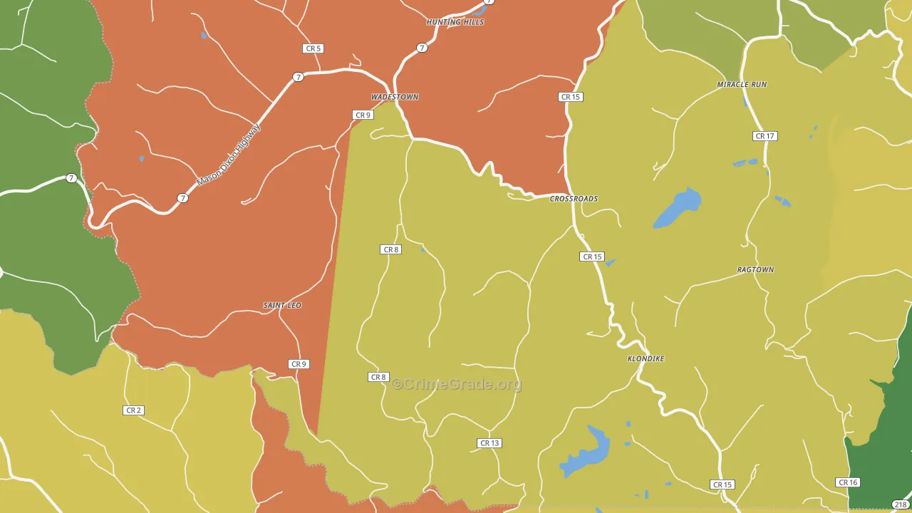 Wadestown, WV Map of Burglary Rates