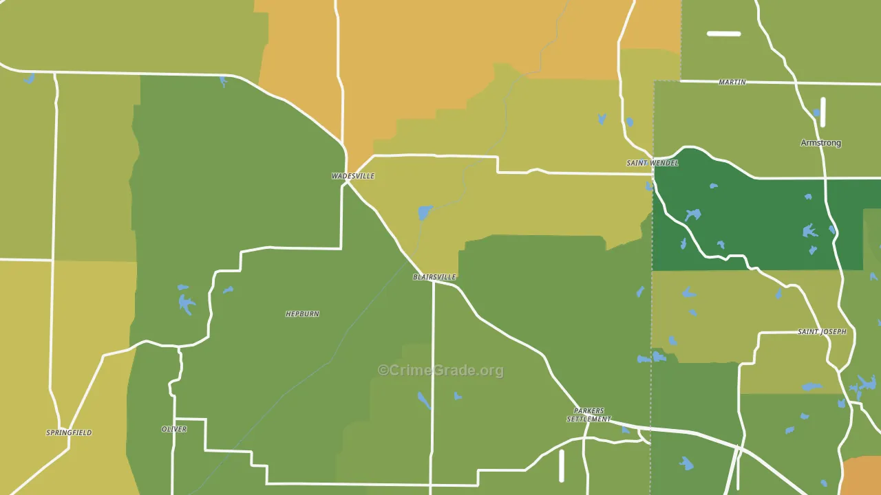 Wadesville, IN Map of Burglary Rates