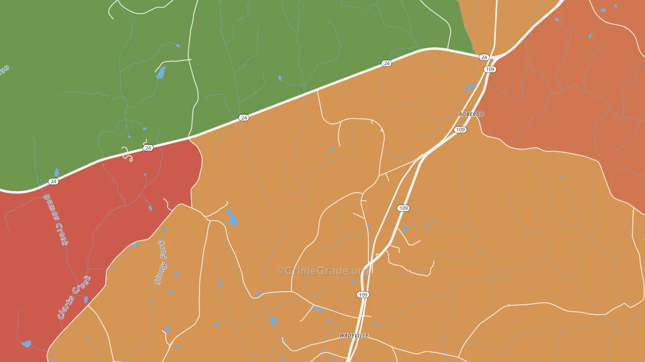 Wadeville, NC Map of Burglary Rates