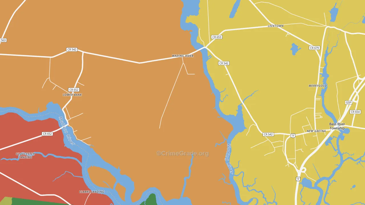 Wading River, NJ Map of Burglary Rates