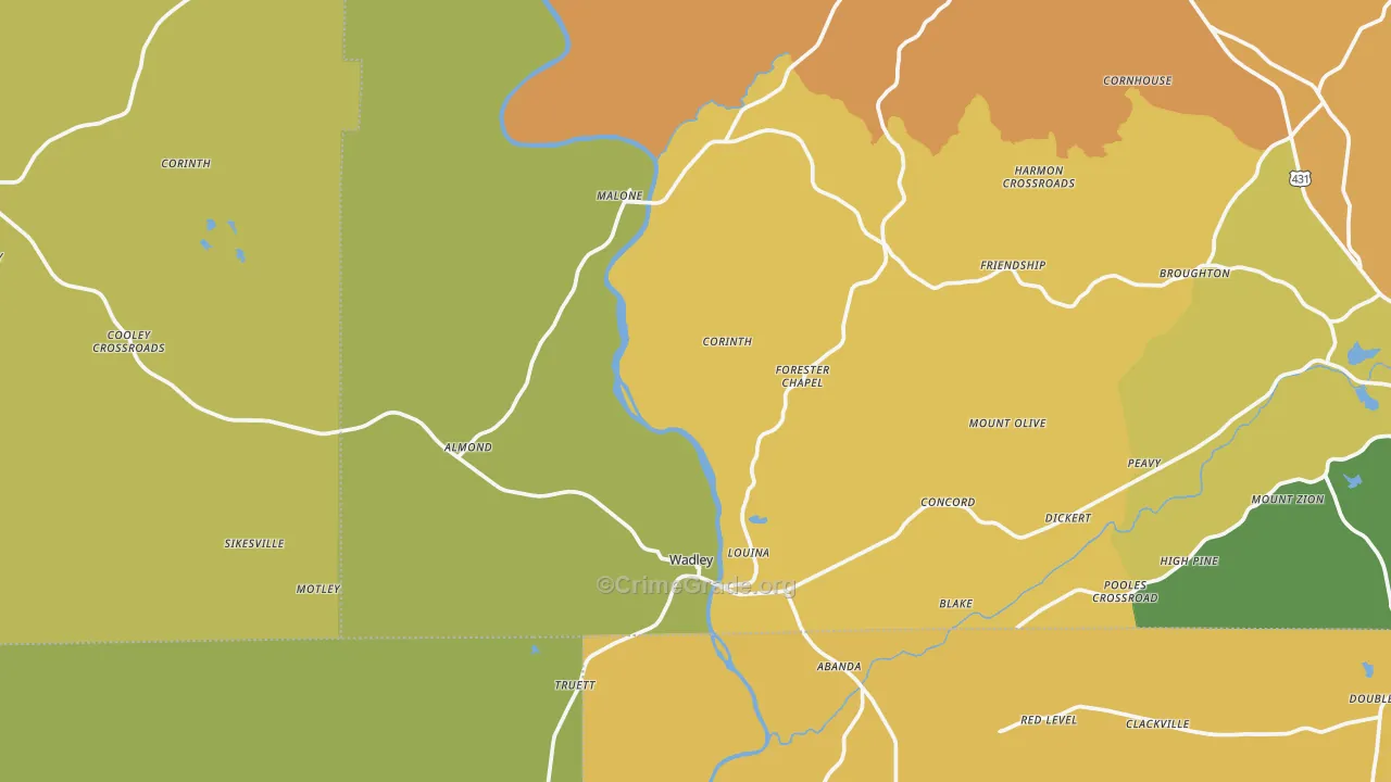 Wadley, AL Map of Burglary Rates