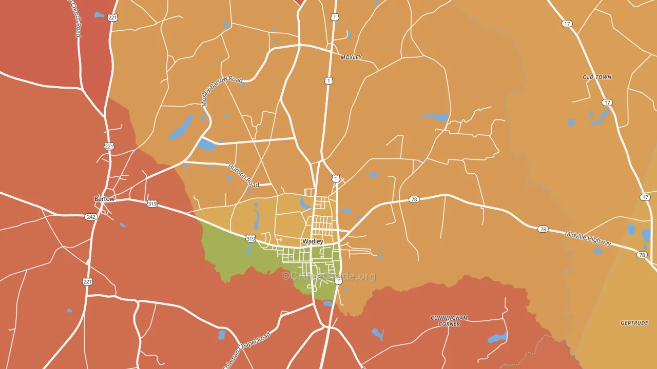 Wadley, GA Map of Burglary Rates