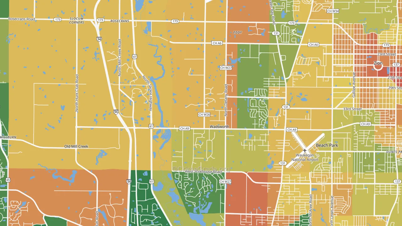 Wadsworth, IL Map of Burglary Rates