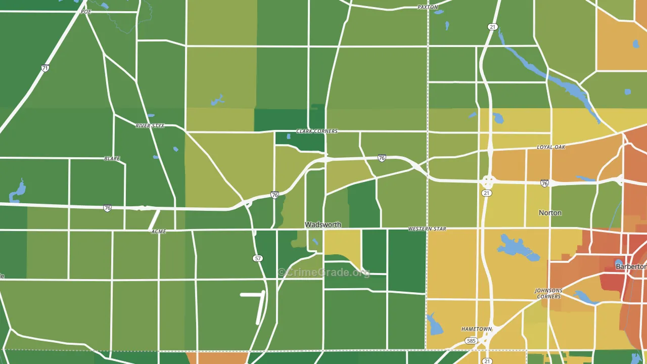 Wadsworth, OH Map of Burglary Rates