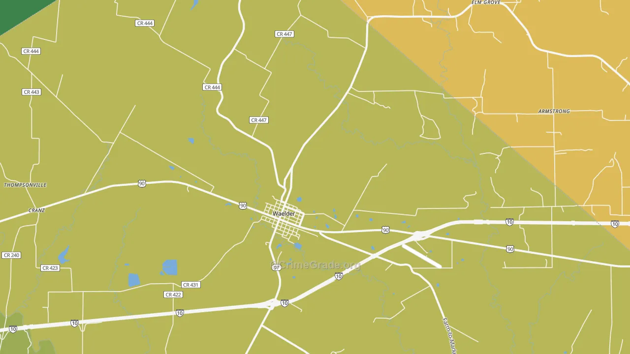 Waelder, TX Map of Burglary Rates