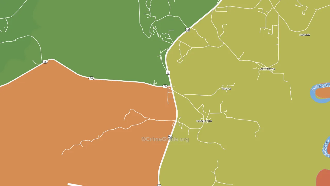 Wagarville, AL Map of Burglary Rates