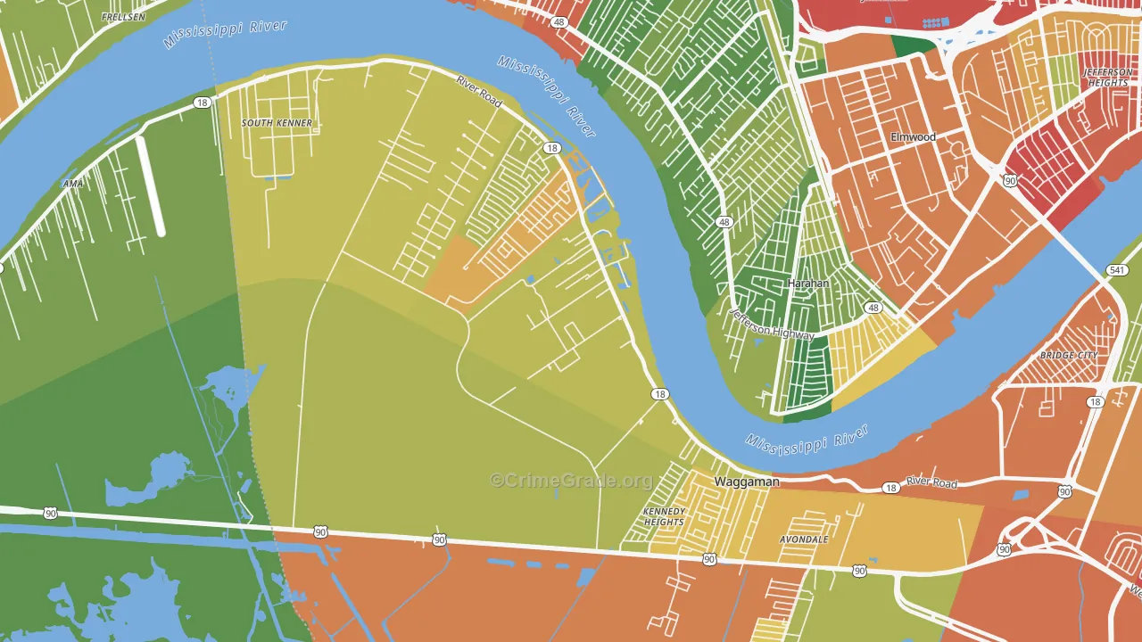 Waggaman, LA Map of Burglary Rates