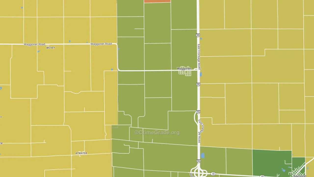 Waggoner, IL Map of Burglary Rates