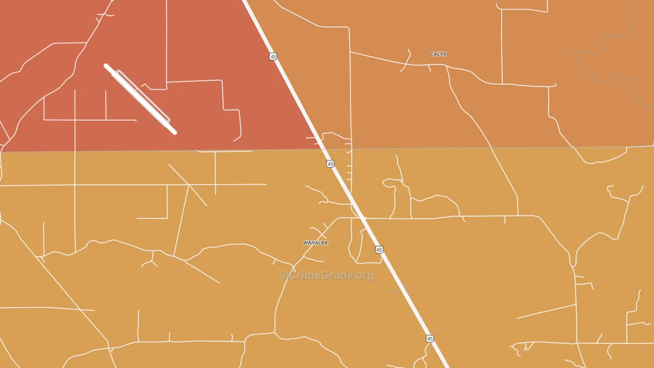 Wahalak, MS Map of Burglary Rates