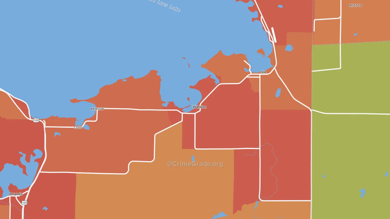 Wahkon, MN Map of Burglary Rates