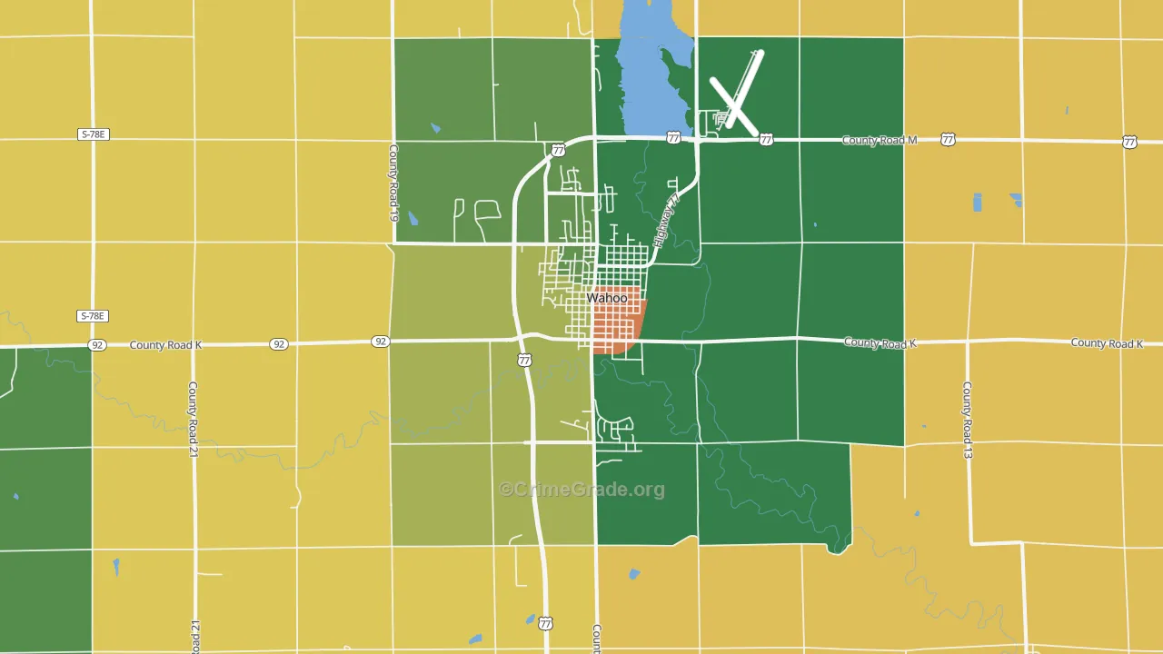 Wahoo, NE Map of Burglary Rates