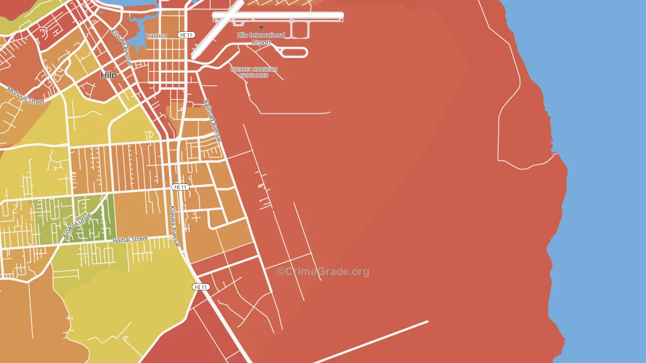 Waiakea, HI Map of Burglary Rates