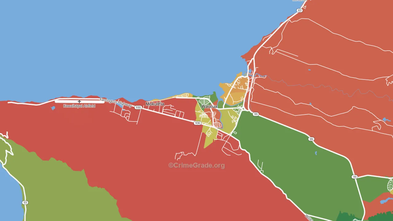 Waialua, HI Map of Burglary Rates