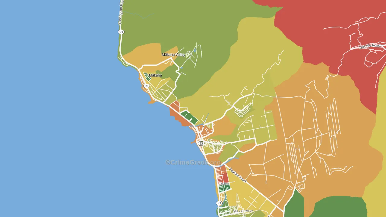 Waianae, HI Map of Burglary Rates