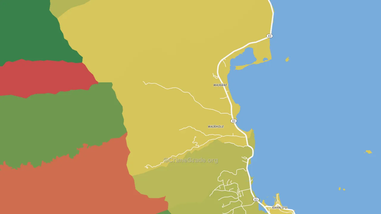 Waikane, HI Map of Burglary Rates