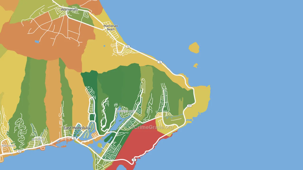 Waimanalo Beach, HI Map of Burglary Rates