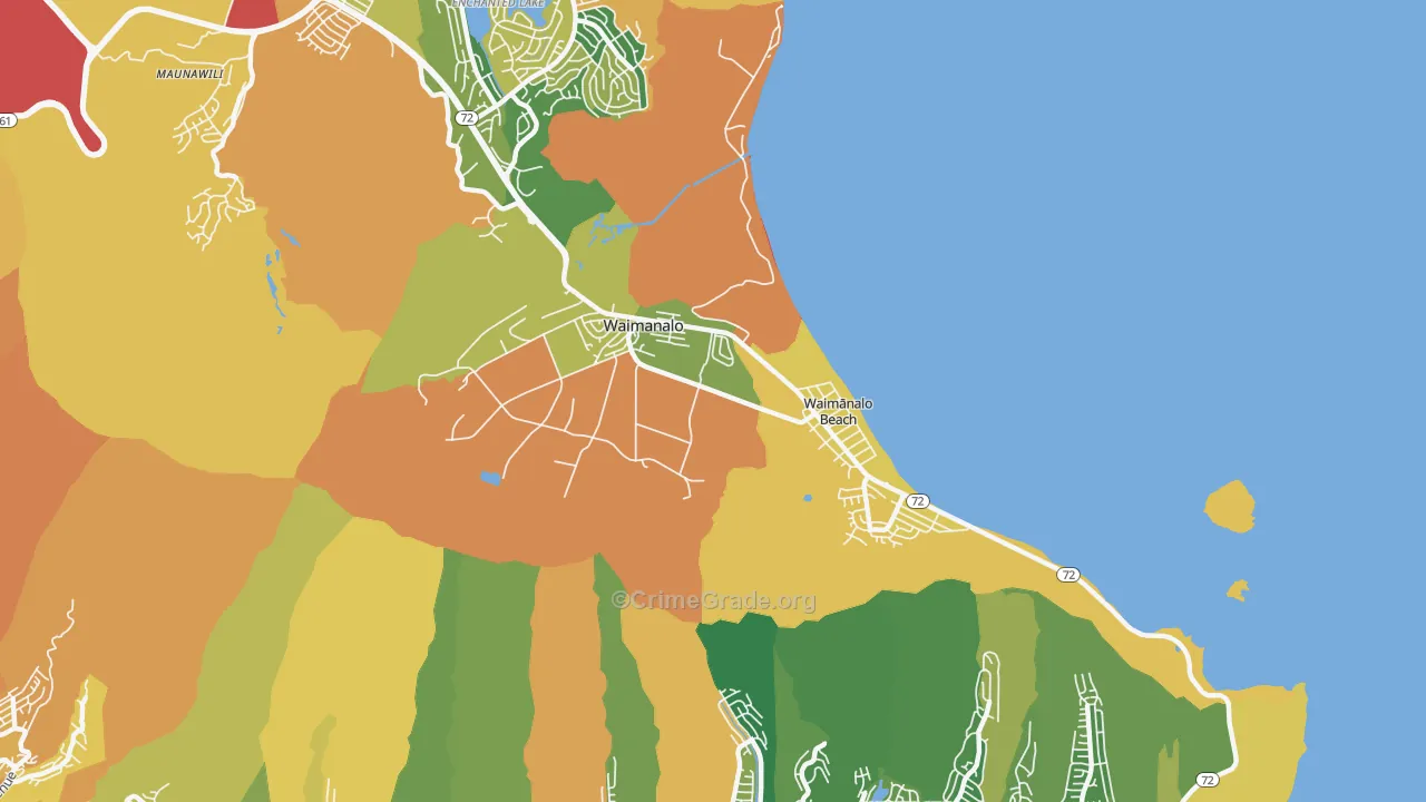 Waimanalo, HI Map of Burglary Rates
