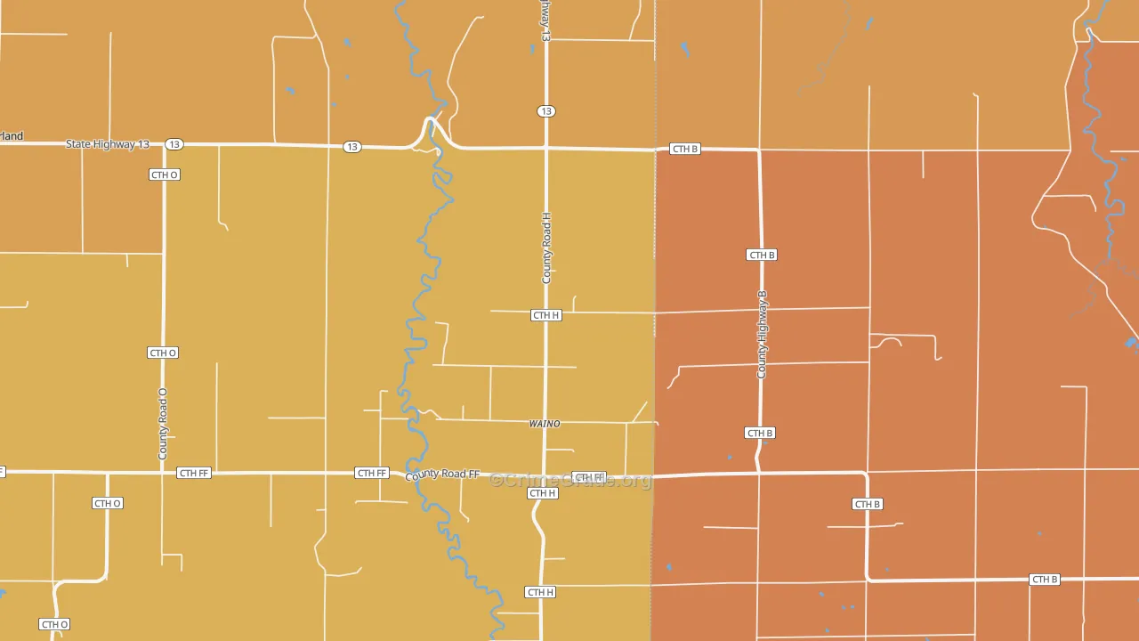 Waino, WI Map of Burglary Rates