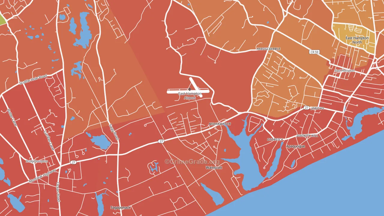 Wainscott, NY Map of Burglary Rates