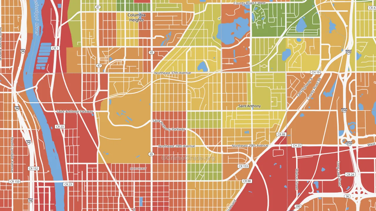 Waite Park, Minneapolis, MN Map of Burglary Rates