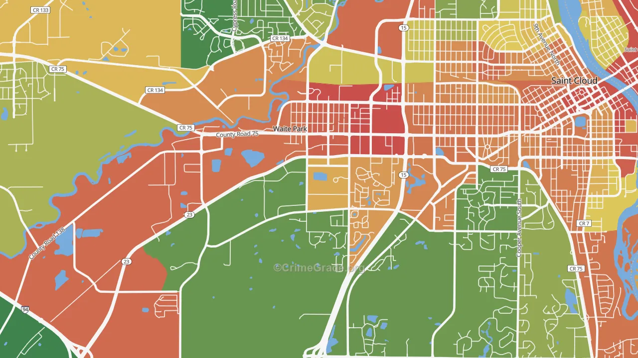 Waite Park, MN Map of Burglary Rates