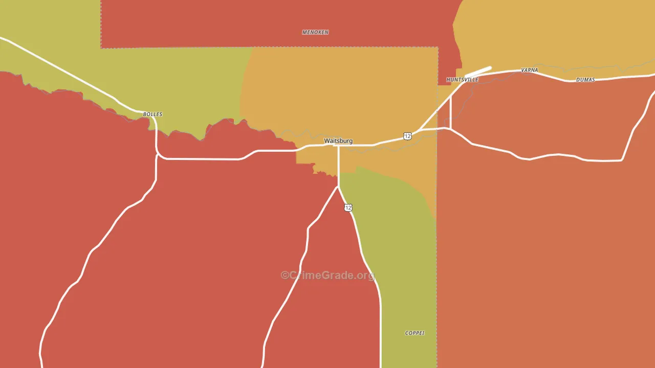 Waitsburg, WA Map of Burglary Rates