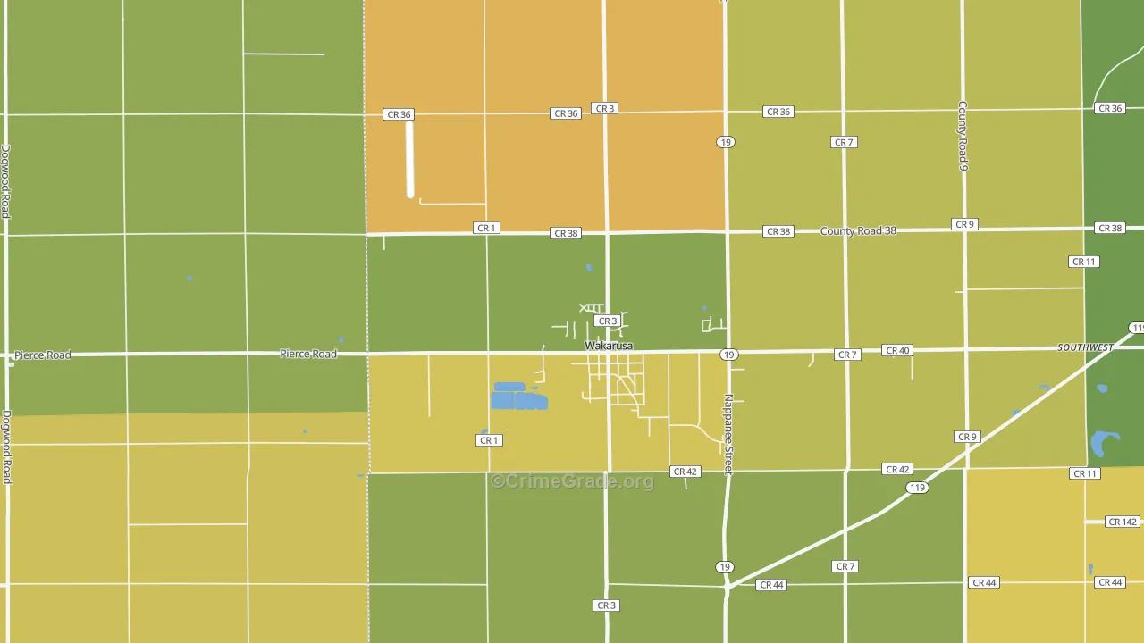 Wakarusa, IN Map of Burglary Rates