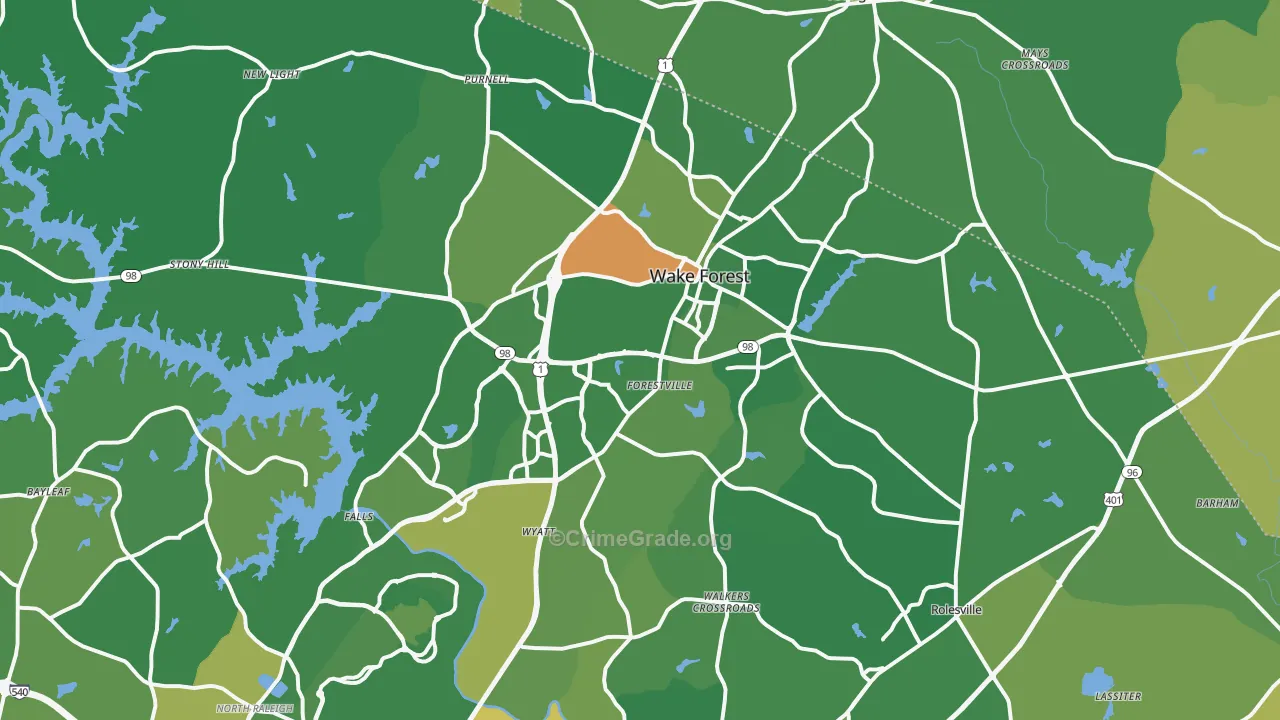Wake Forest, NC Map of Burglary Rates