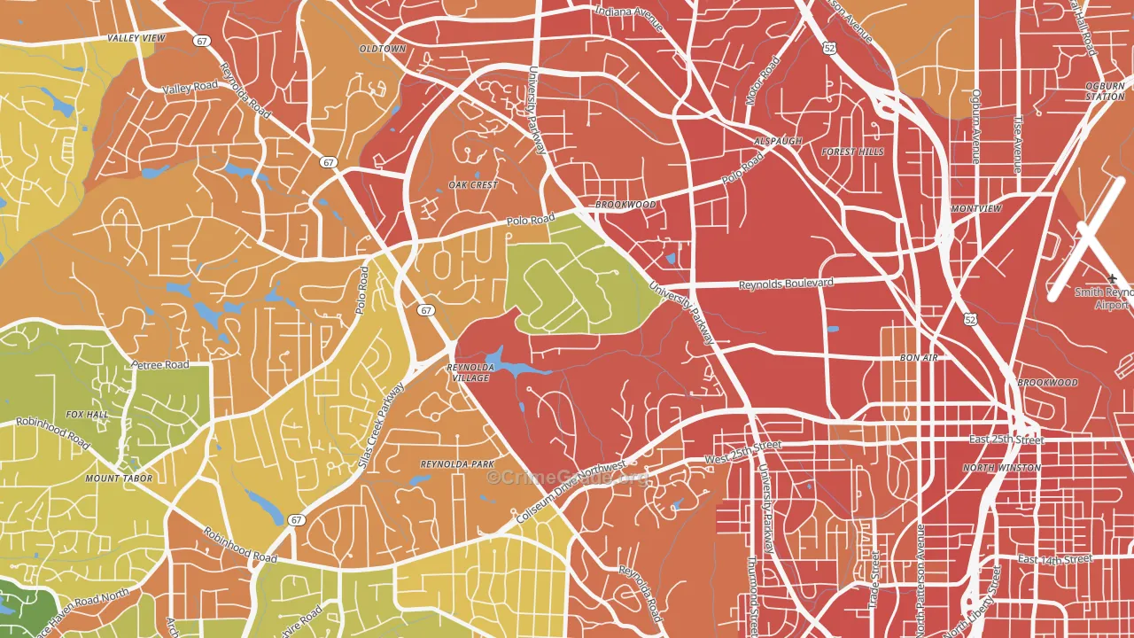 Wake Forest University, Winston-Salem, NC Map of Burglary Rates