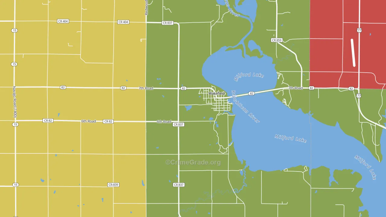 Wakefield, KS Map of Burglary Rates