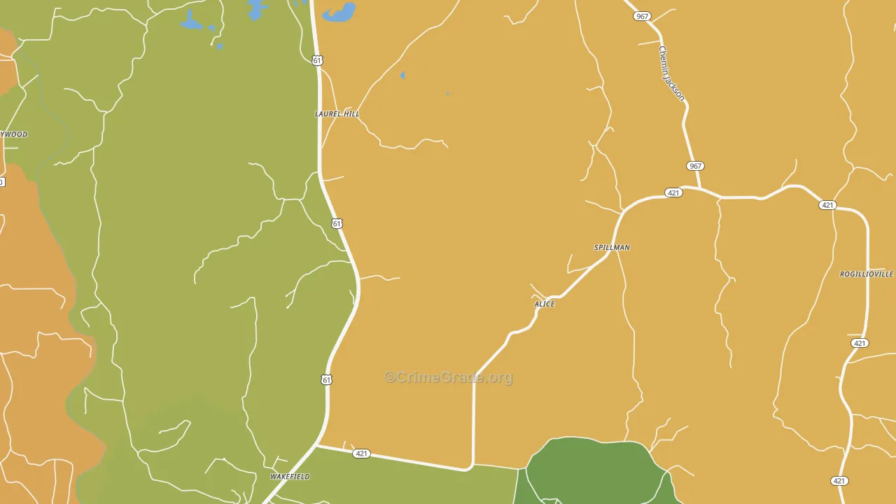 Wakefield, LA Map of Burglary Rates