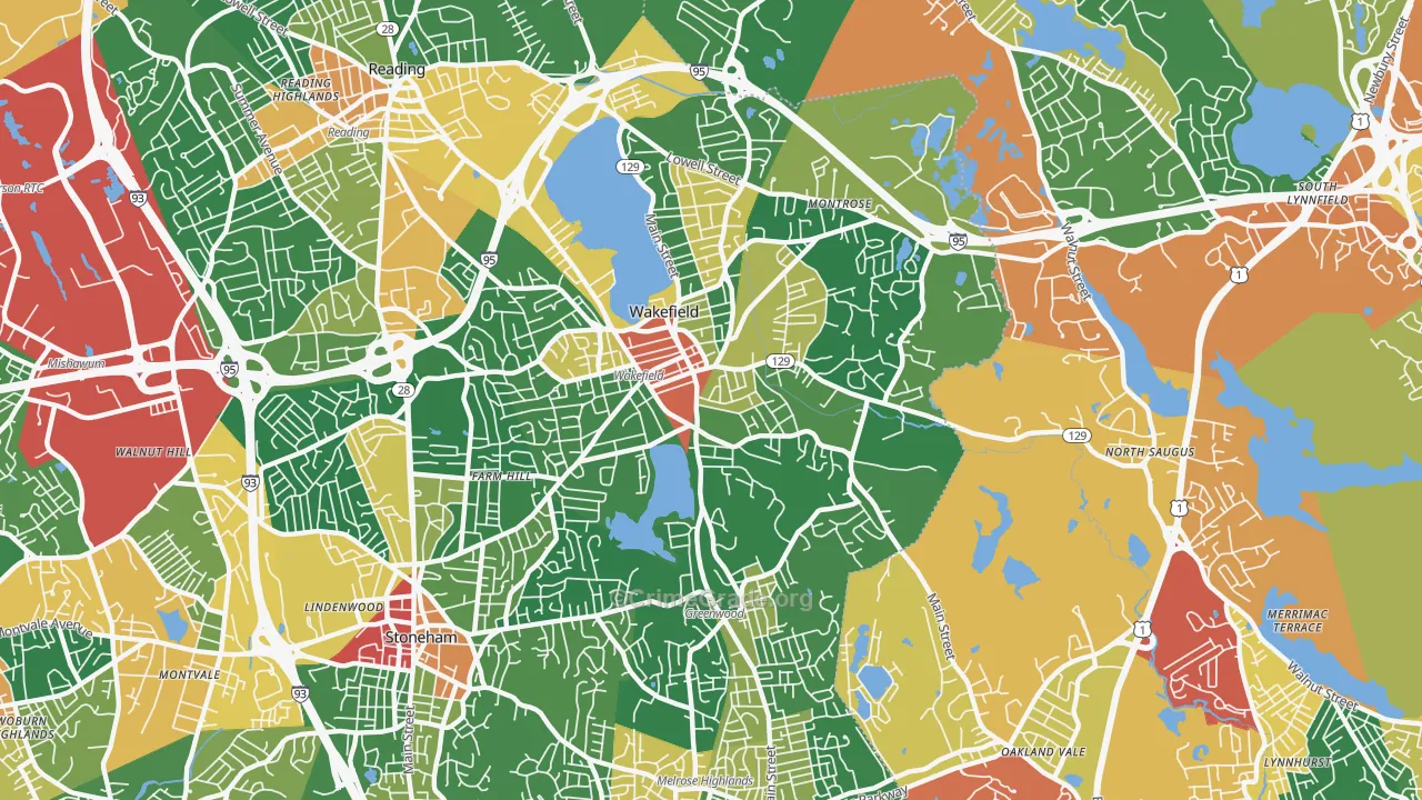 Wakefield, MA Map of Burglary Rates