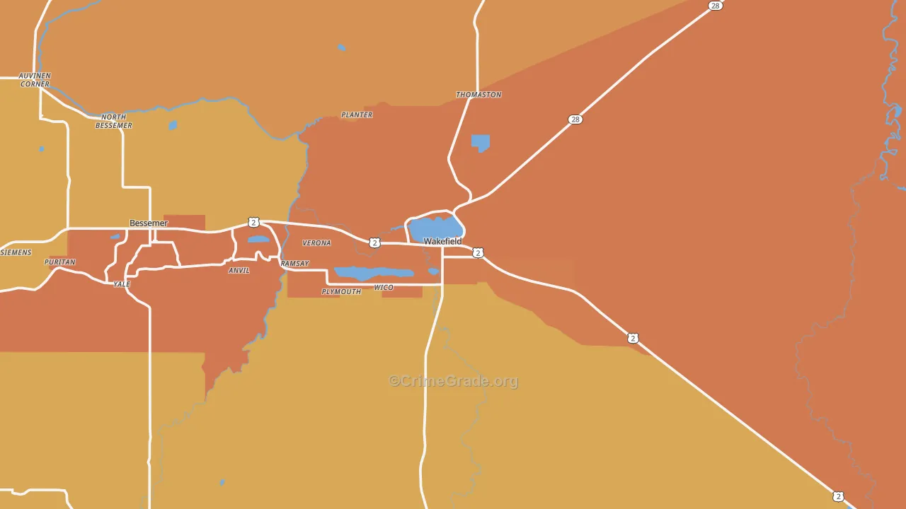 Wakefield, MI Map of Burglary Rates