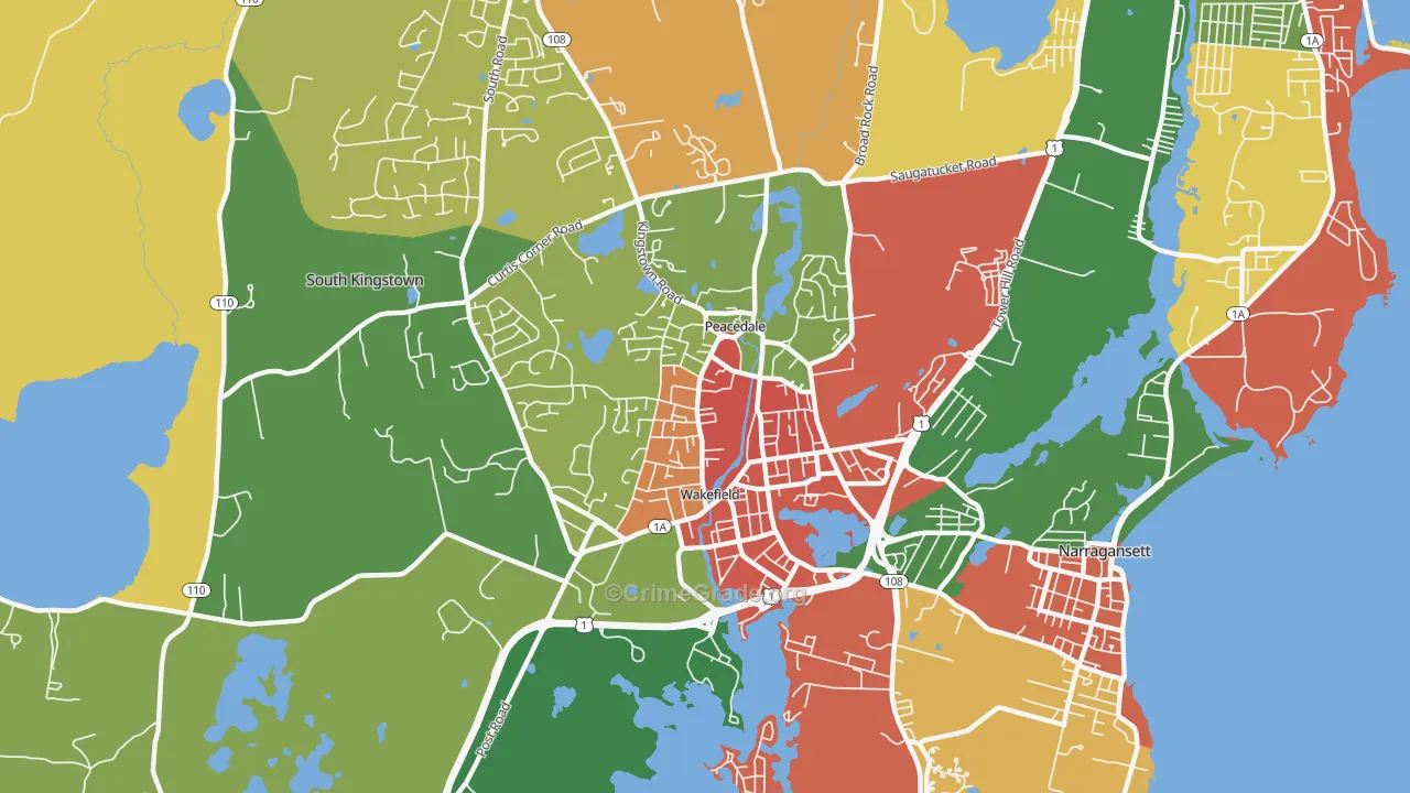 Wakefield-Peacedale, RI Map of Burglary Rates